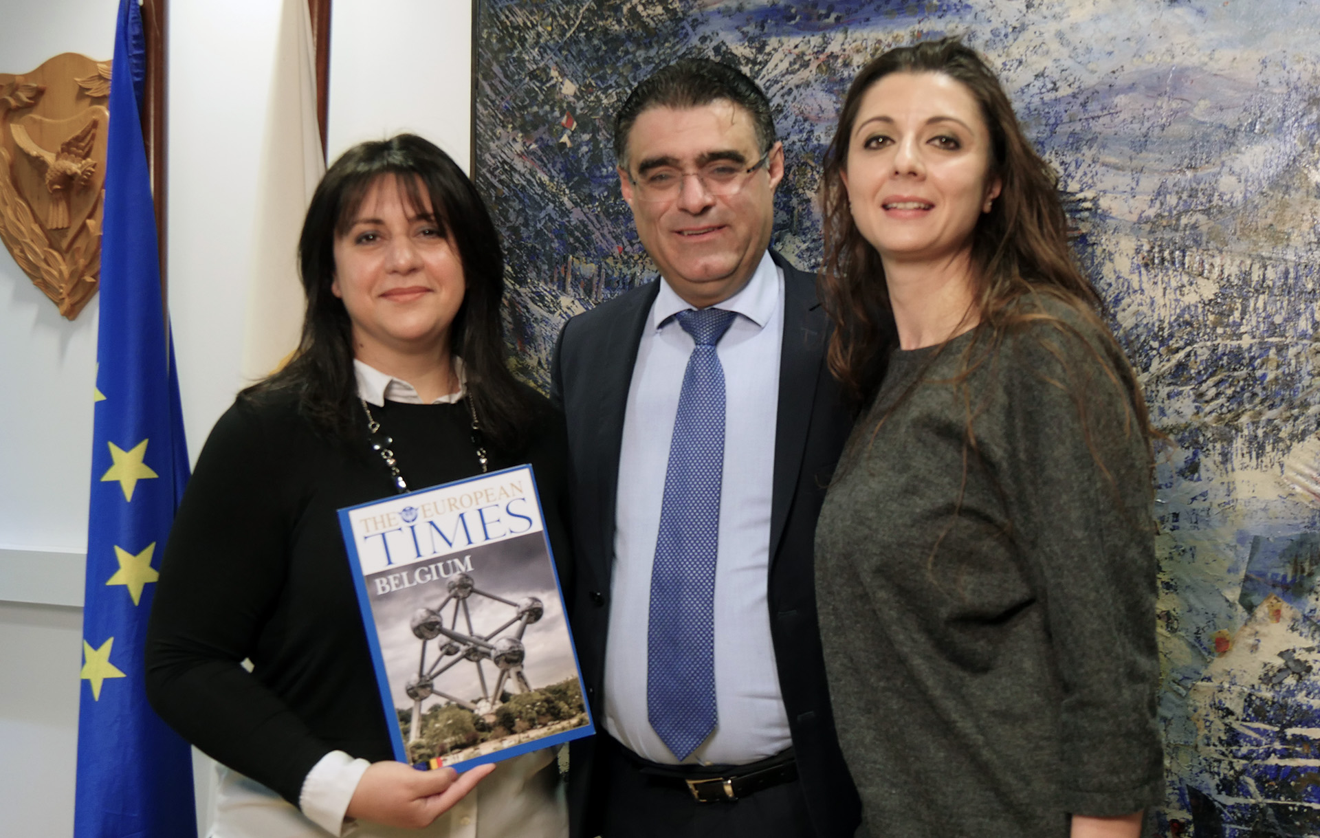 The European Times Cyprus team together with Nicos Kouyialis, Minister of Agriculture